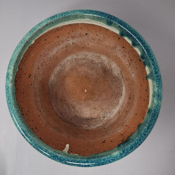 Handmade Clay Pottery Drip Glaze Bowl Turquoise & Speckled Tan Pottery - Picture 6 of 11